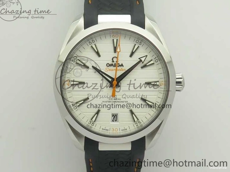 0411 SmoothTexture Aqua Terra 150M Master Chronometers VSF 1:1 Best Edition White Dial Orange Hand on Black Rubber Strap A8900 Super Clone 8011